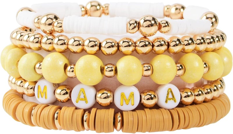 GOOJIDS Surfer Heishi Clay Bead Bracelets for Women Bohemian Stackable Gold Plated Beaded Stretch Bracelets Elastic Layering Friendship Bracelets Set Boho Jewelry - Image 1